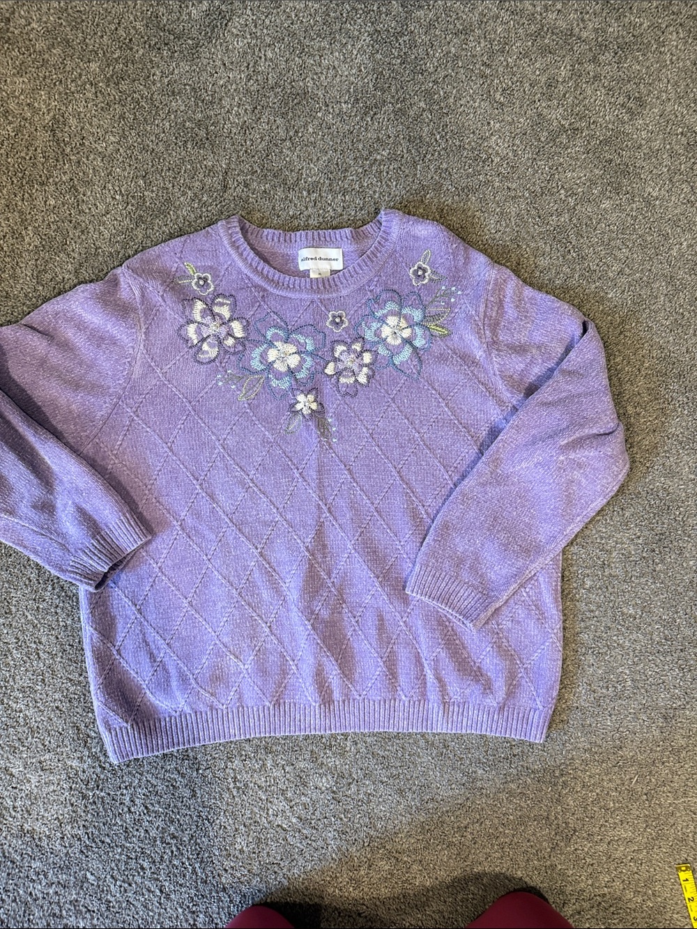 Alfred Dunner Lavender Floral Embroidered Crewneck Sweater